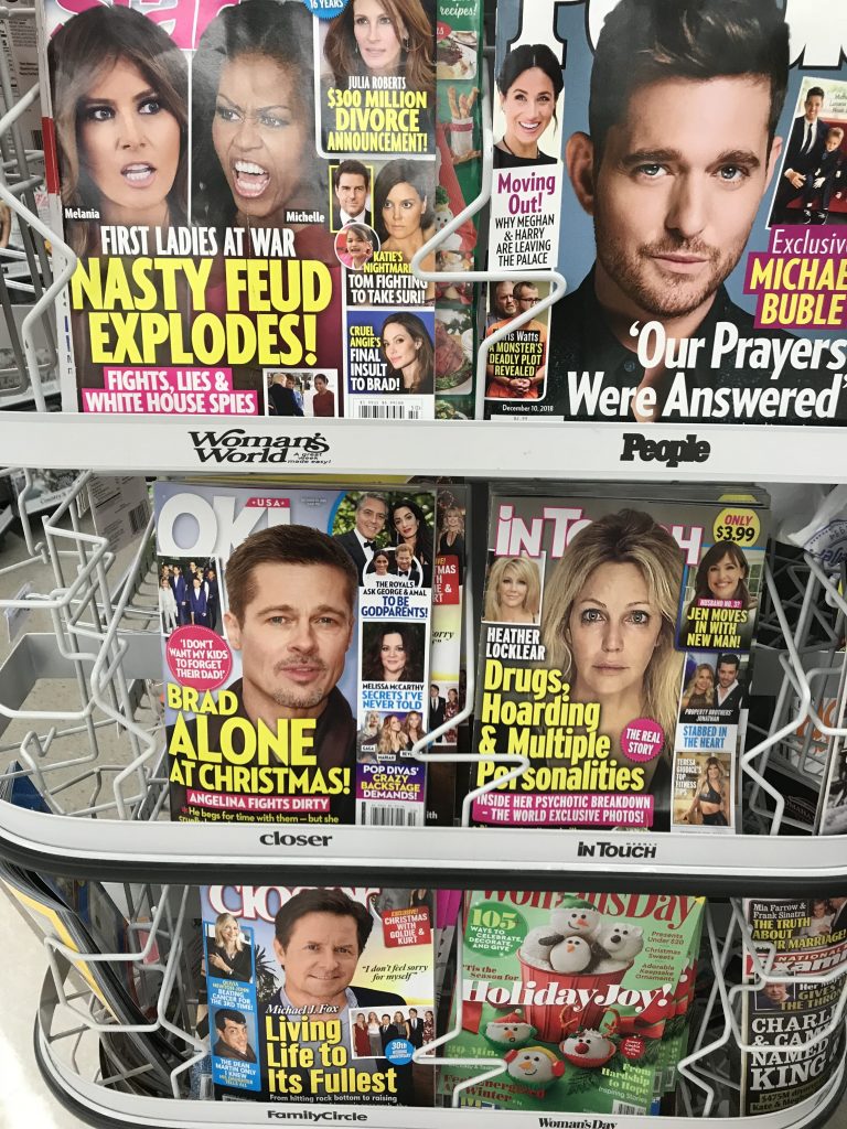 Five entertainment magazines feature men as victims and women as villains. 