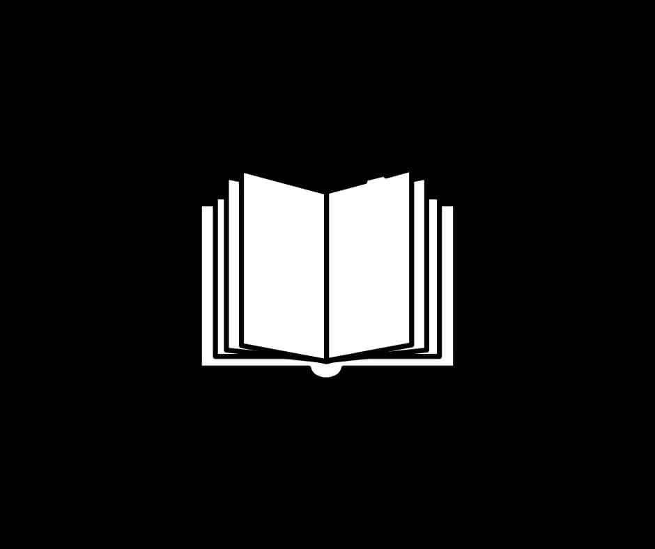 black background with white outline of a book